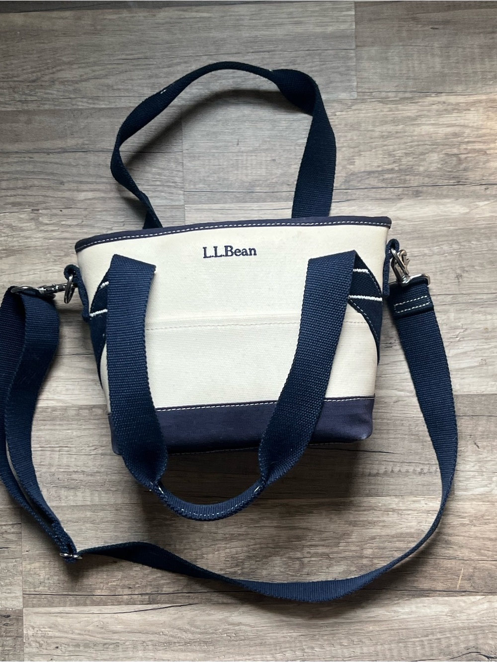 L.L. Bean Small Canvas Insulated Lunch Tote Bag in Navy and Cream 11x7